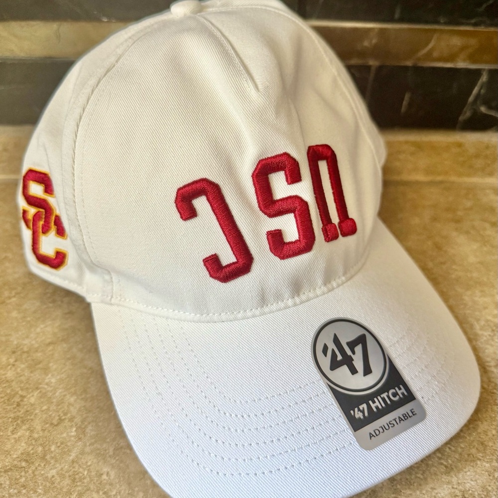 USC Trojans Flip Script White Adjustable Cap Hat ‘47 Hitch New FAST SHIPPING